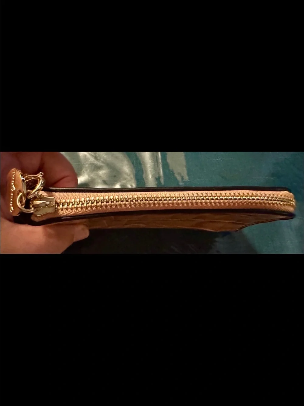 Gold Croc-Embossed Wristlet Chain Pouch - Gold